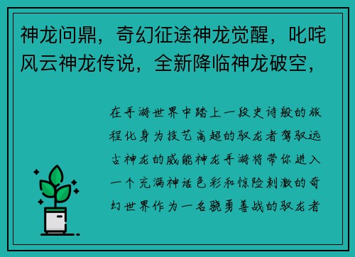 神龙问鼎，奇幻征途神龙觉醒，叱咤风云神龙传说，全新降临神龙破空，再现辉煌神龙之域，王者争霸